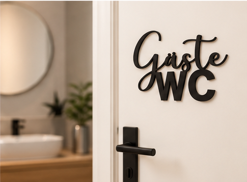 Gäste WC Schriftzug aus Holz oder Acryl – Türschild & Badezimmer Deko