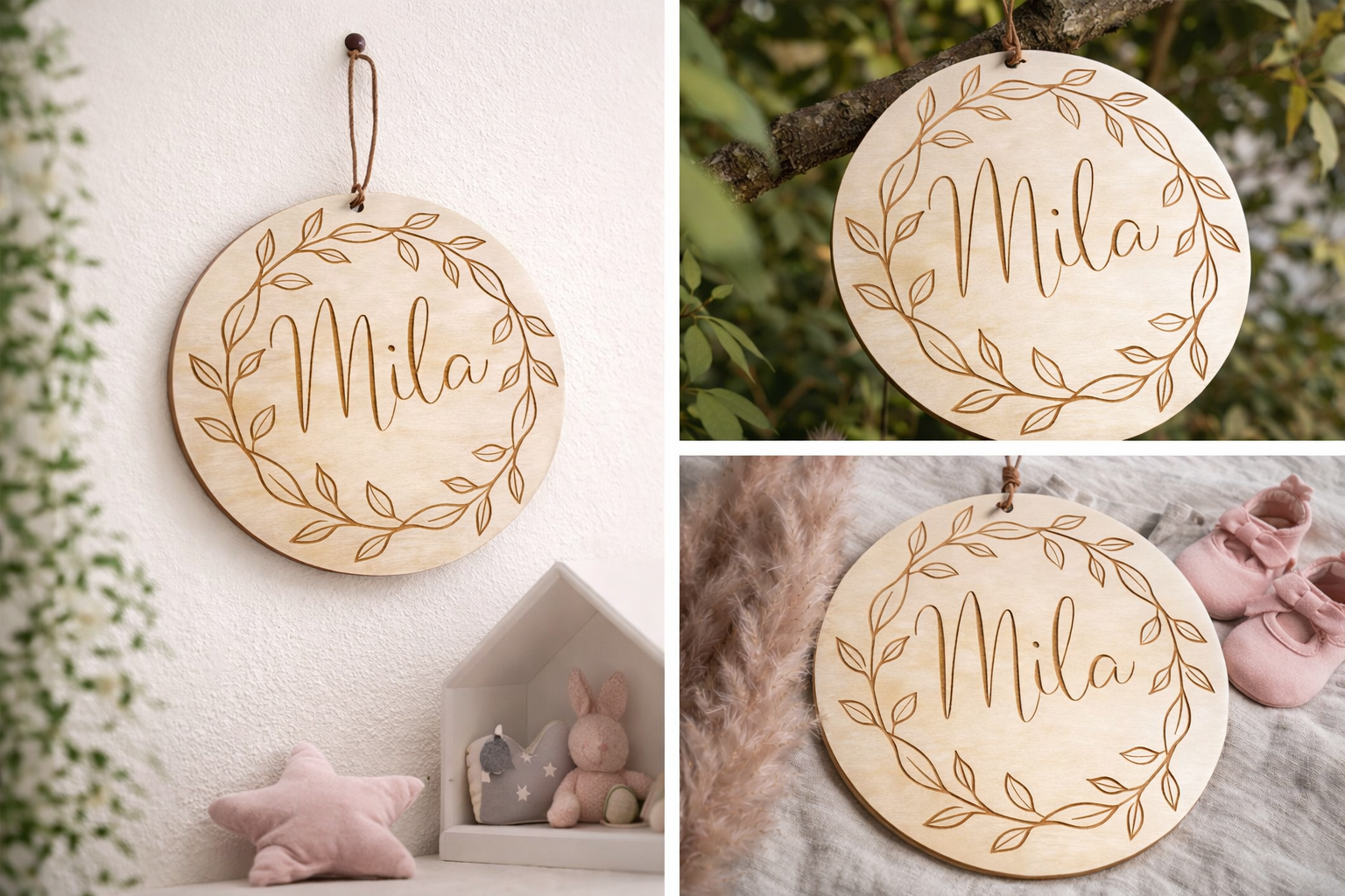 Florales Holzschild personalisierbar