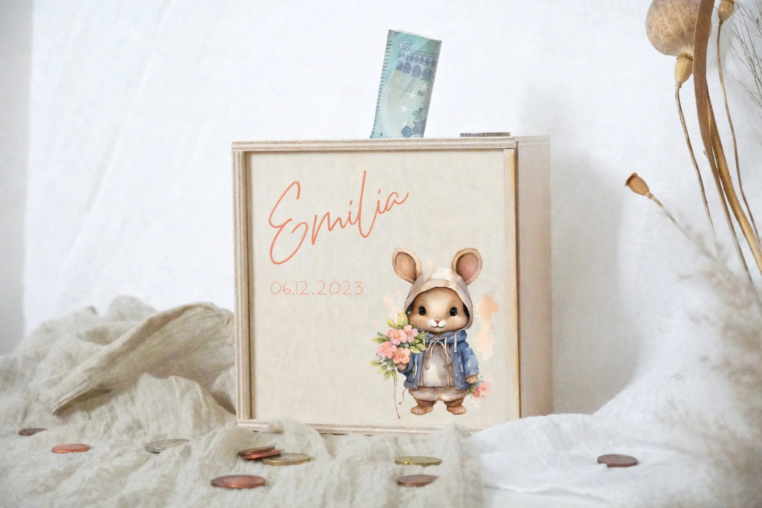 Spardose Kinder Häschen mit Geburtsdaten I personalisierbar