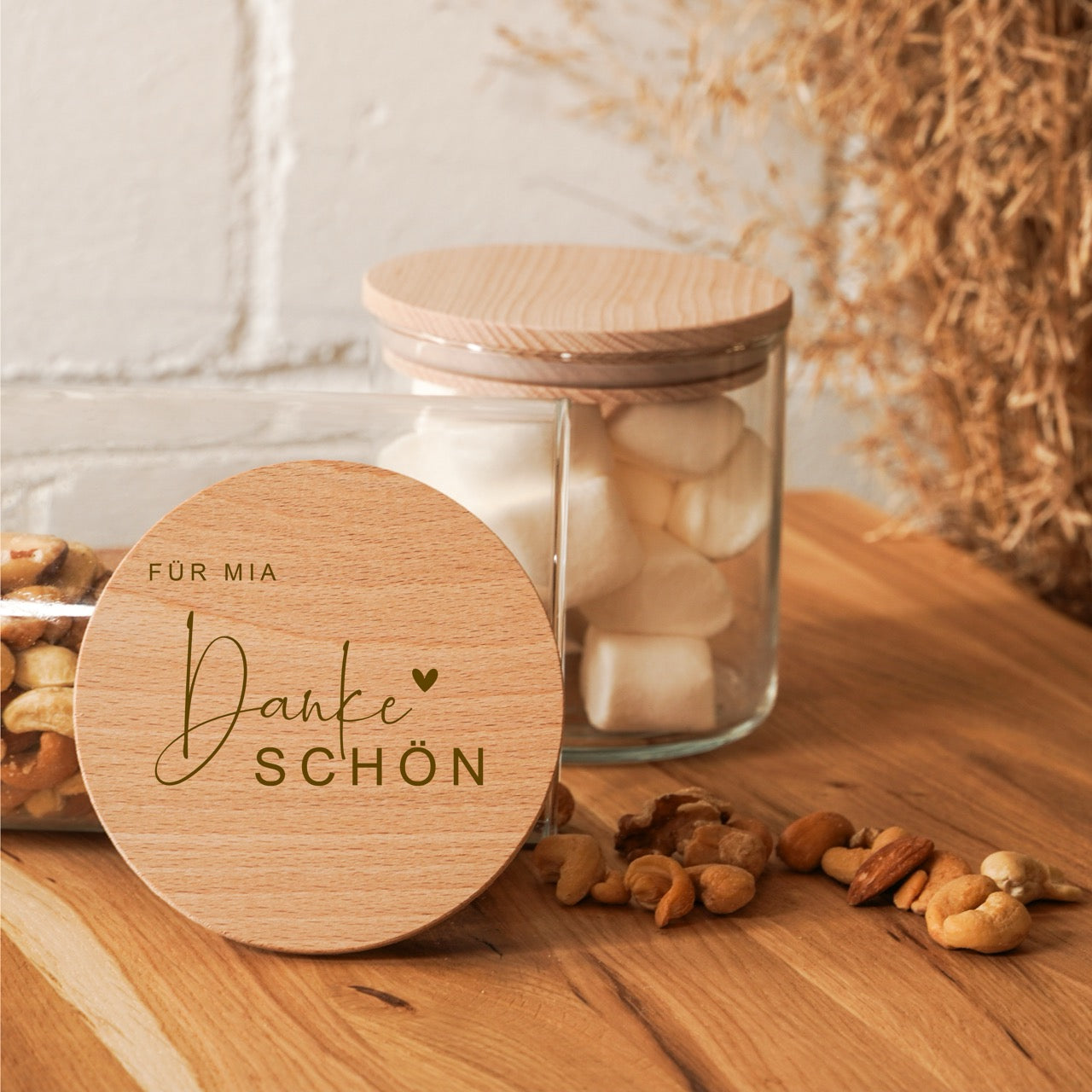 Personalisiertes Aufbewahrungsglas mit Holzdeckel