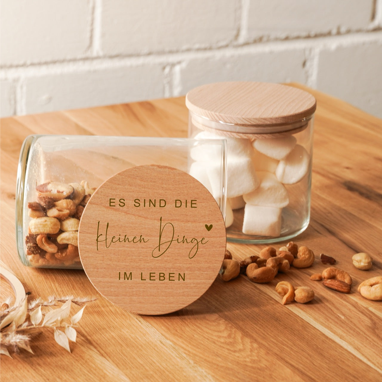 Personalisiertes Aufbewahrungsglas mit Holzdeckel