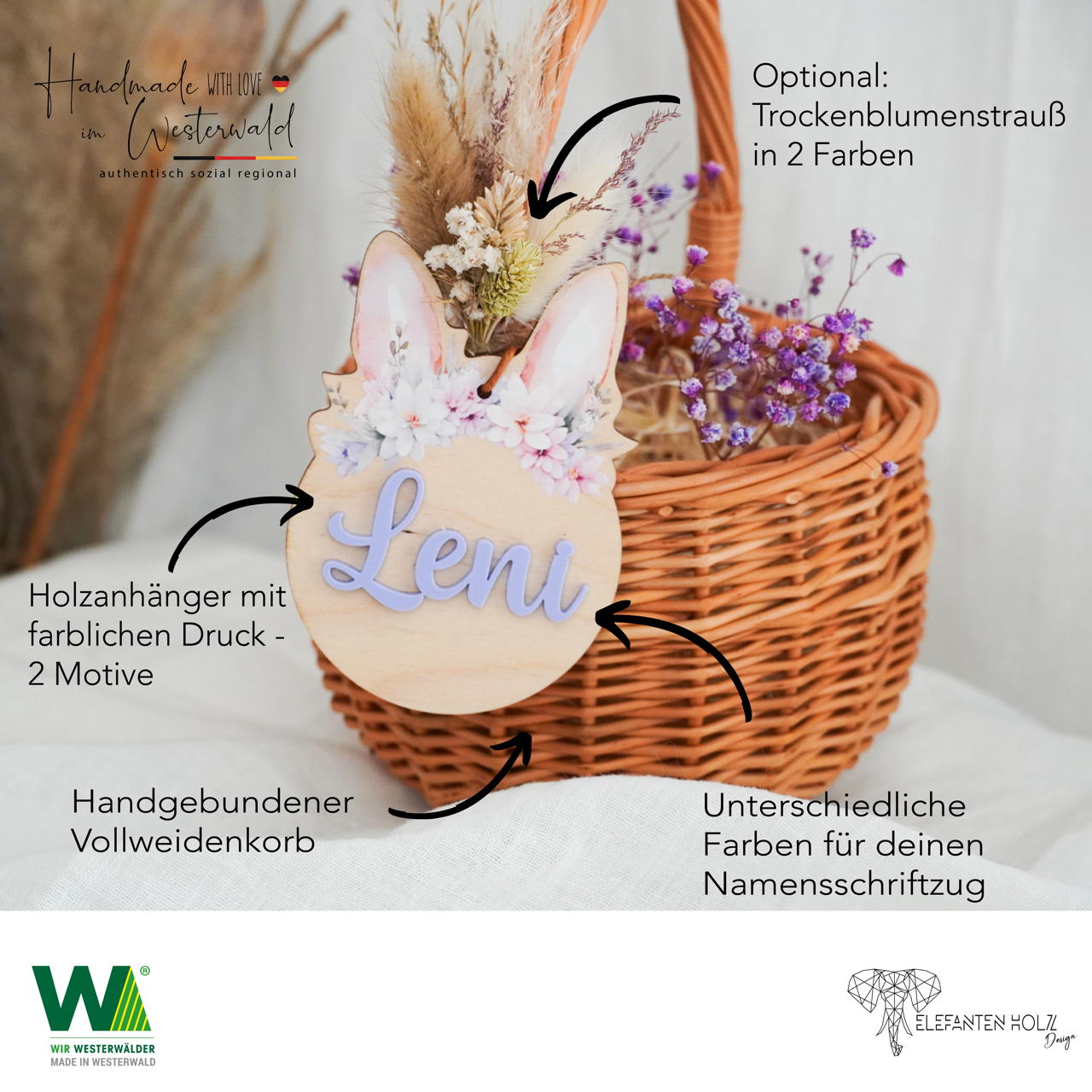 Personalisierts Osterkörbchen für Kinder mit personalisiertem Ei - Anhänger
