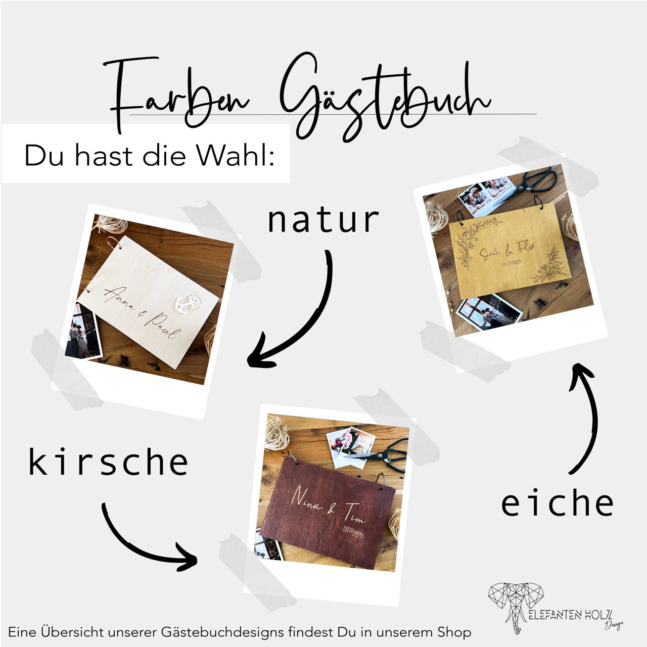 Gästebuch zur Hochzeit mit individueller Gravur Modern in verschiedenen Farben