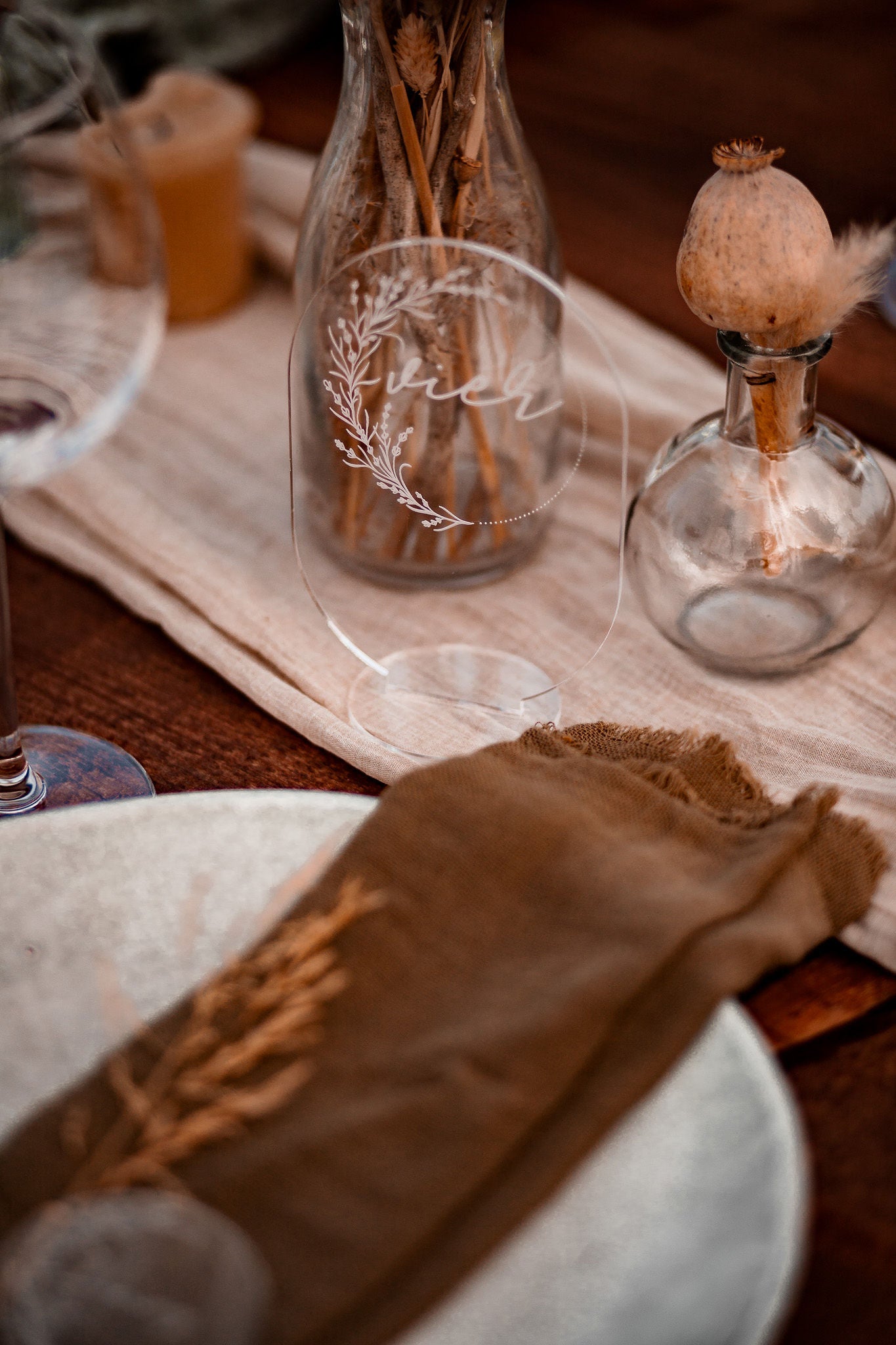 Acryl Platzkarten Tischkarten Namensschild - Kreis Floral - Filigran