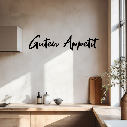Schriftzug in 3D für die Wand mit dem Slogan Guten Appetit in Acryl oder Holz