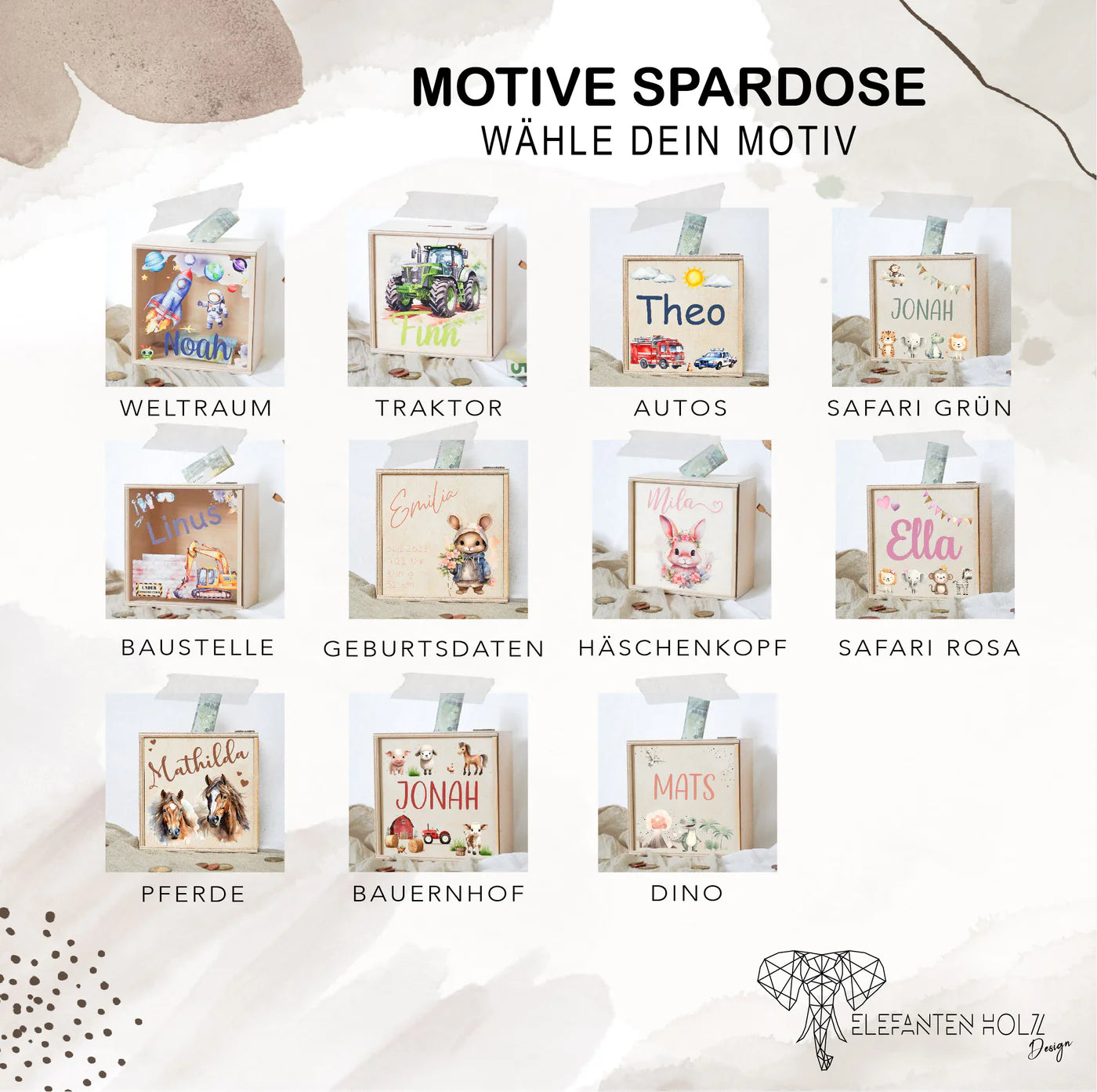 Ersatzdeckel Spardose Kinder I personalisierbar