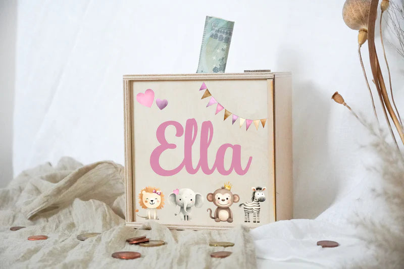 Spardose Kinder Safari Rosa I personalisierbar