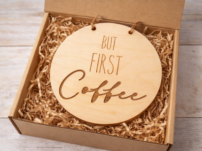 Holzschild "BUT FIRST Coffee"