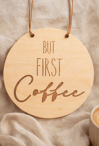 Holzschild "BUT FIRST Coffee"