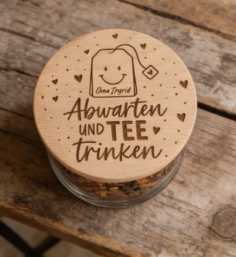 Teeglas mit Holzdeckel und Gravur | Einmachglas | personalisiert