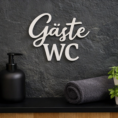 Schriftzug Gäste WC aus Holz oder Acrylglas