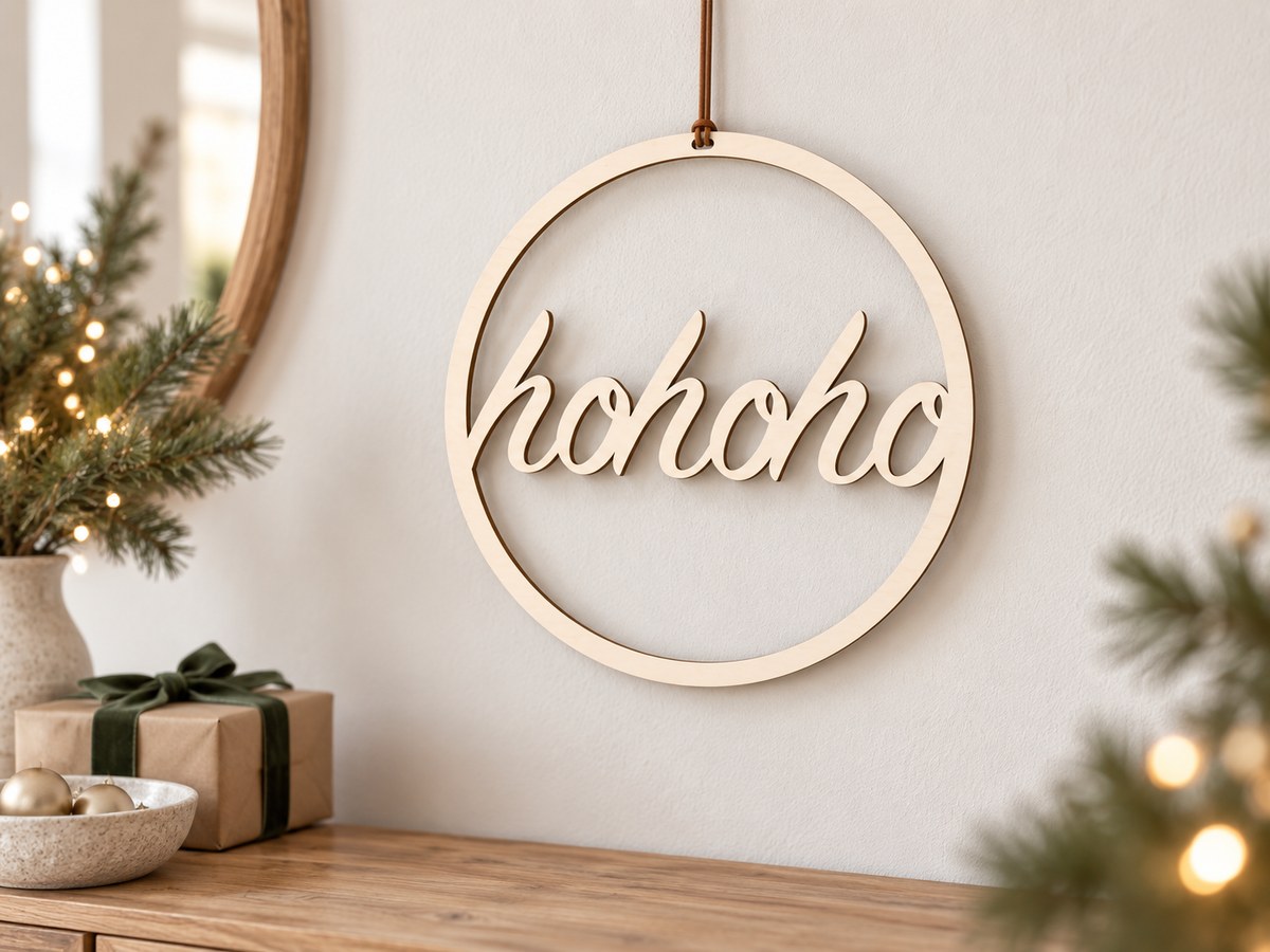 Weihnachtliches Türschild Hohoho aus Holz – Türdeko Weihnachten mit Lederbändchen