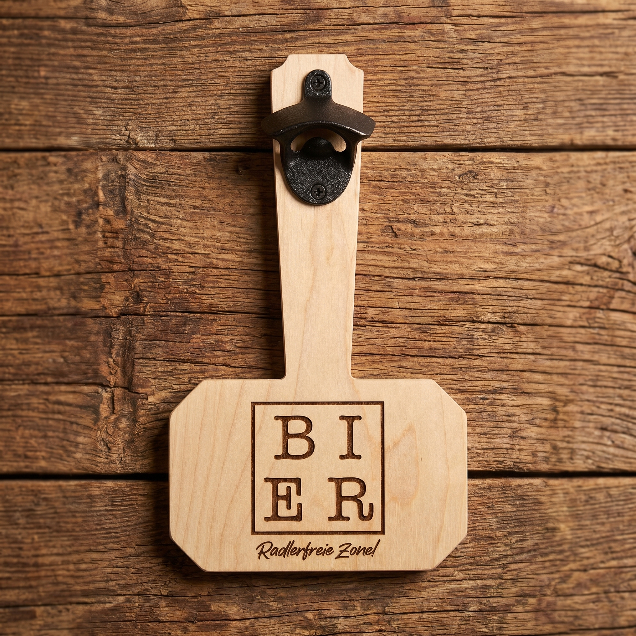"Bier - Radler freie Zone!" Mjölnir Flaschenöffner im Hammer