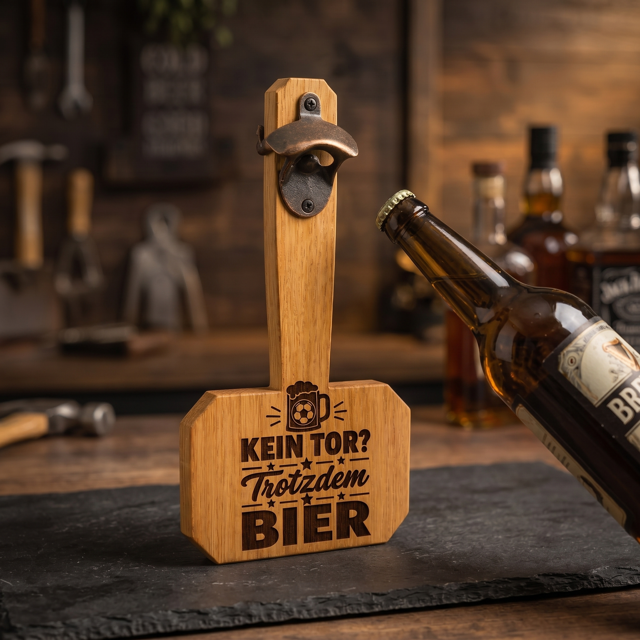 "Kein Tor? Trotzdem Bier" WM Mjölnir Flaschenöffner im Hammer