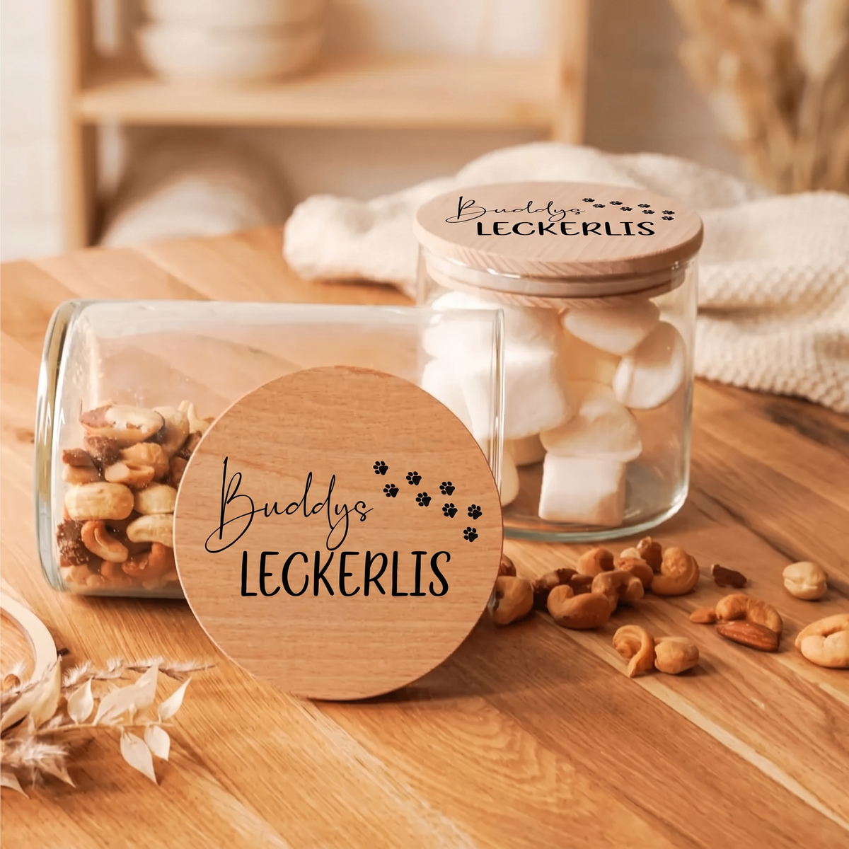 Personalisiertes Hunde-Leckerli-Glas mit Name & Holzdeckel