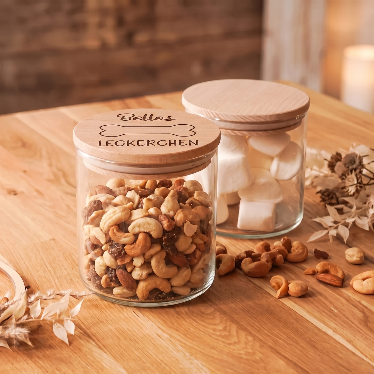 Personalisiertes Hunde-Leckerli-Glas mit Name & Holzdeckel