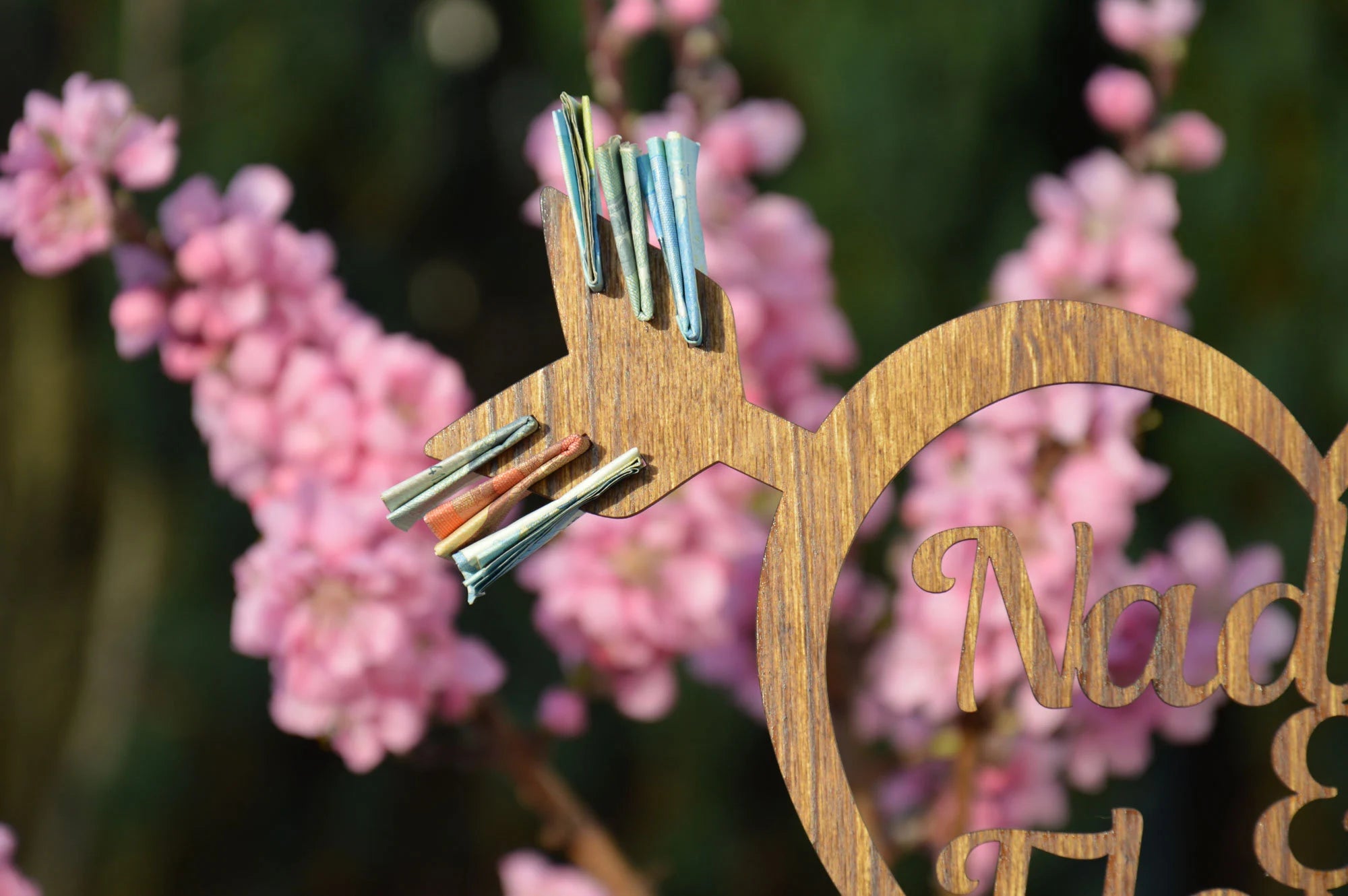 Herz - individuelles Geldgeschenk aus Holz zur Hochzeit
