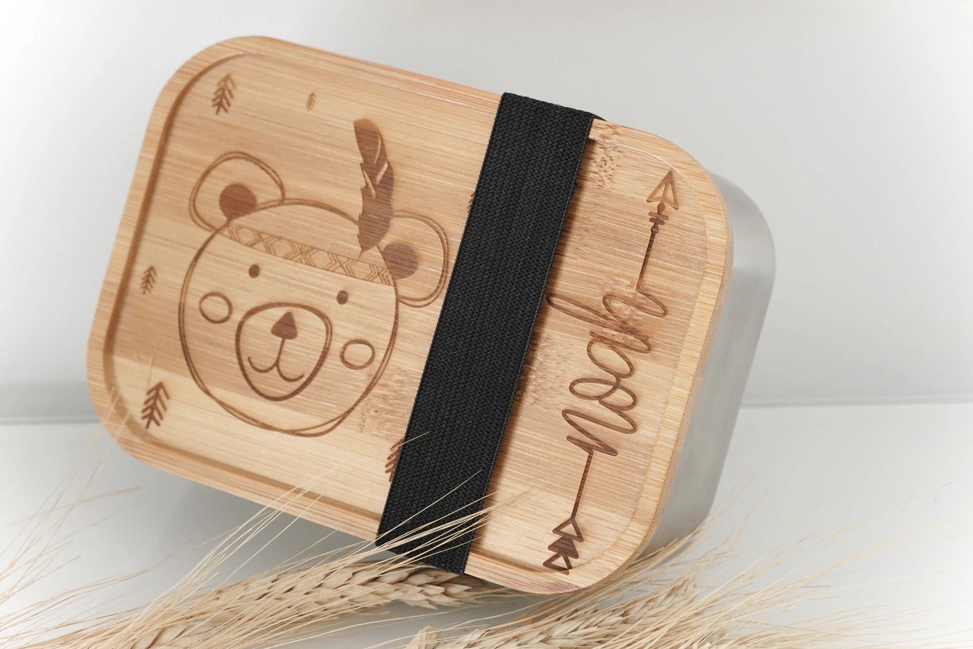 Brotdose mit Gummiband I personalisiert IBambus und Edelstahl