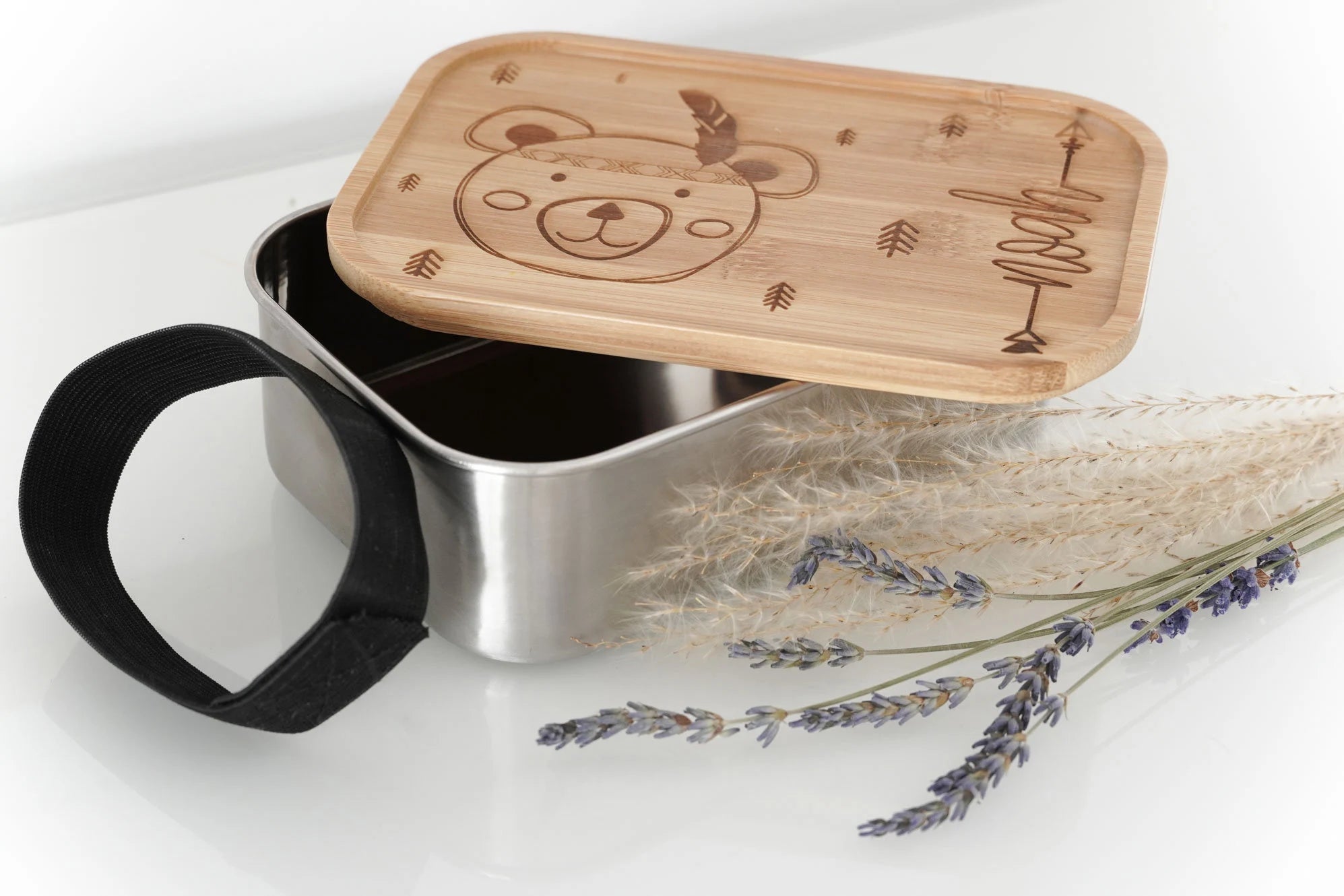 Brotdose mit Gummiband I personalisiert IBambus und Edelstahl