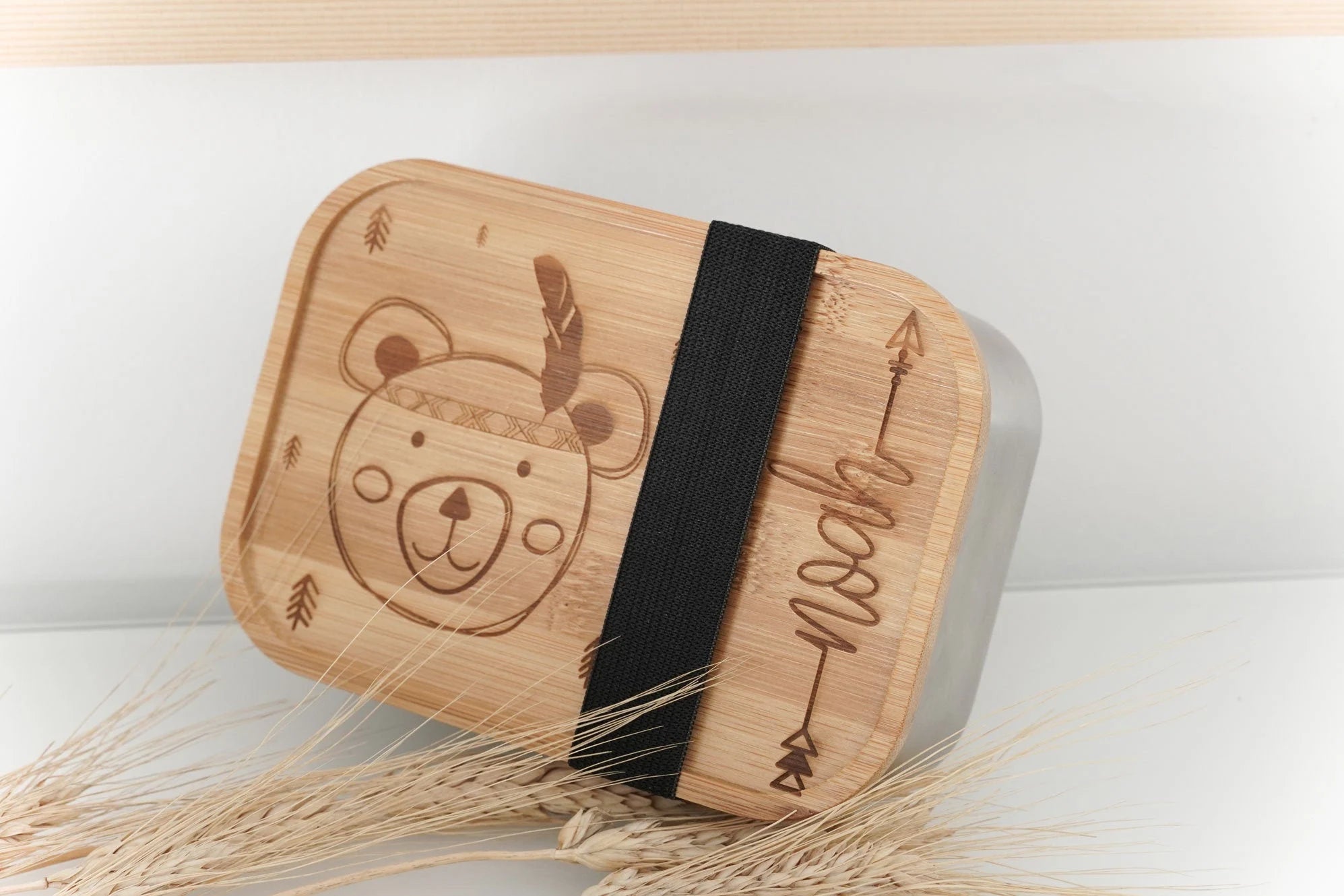 Brotdose mit Gummiband I personalisiert IBambus und Edelstahl