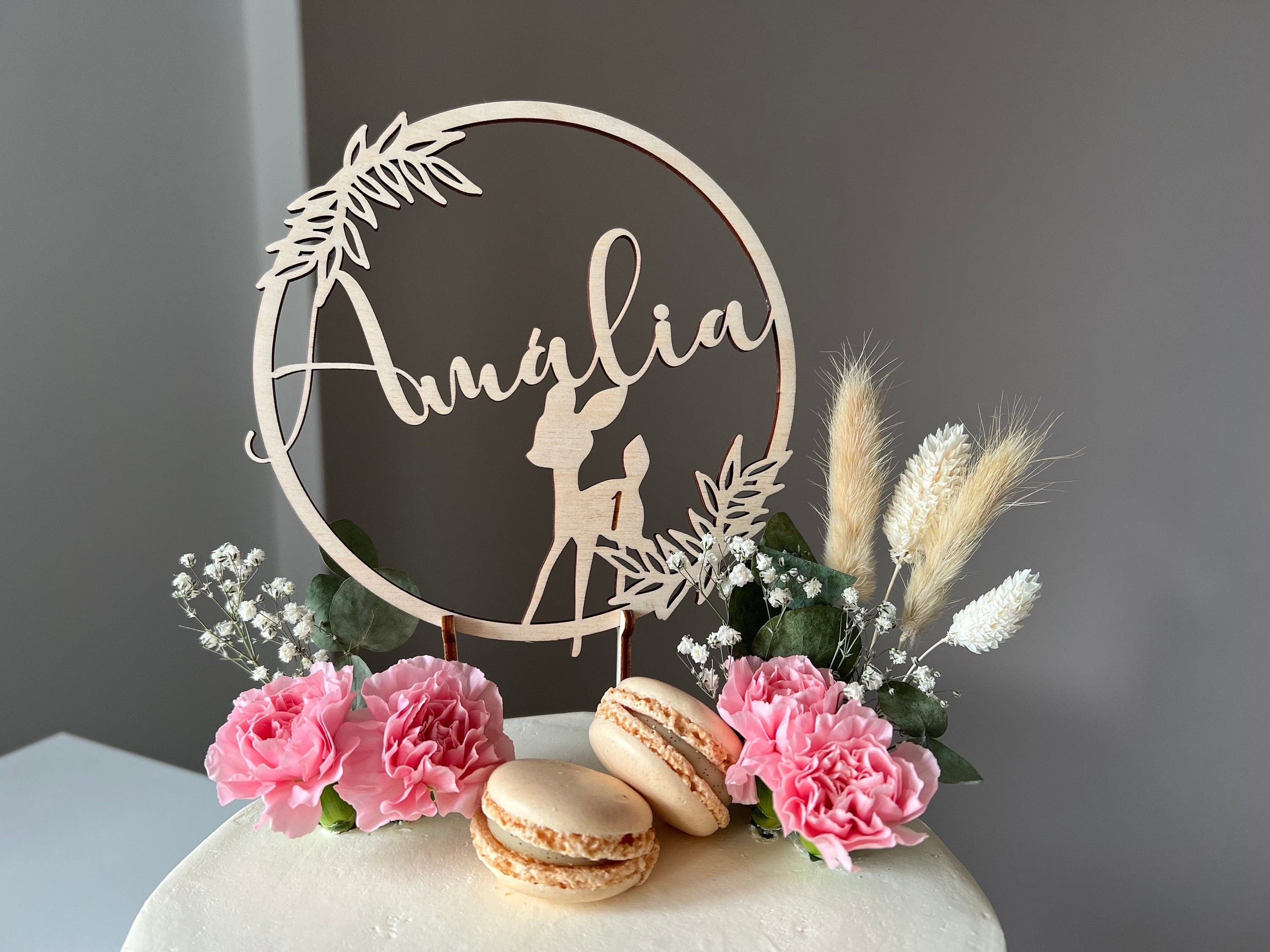 Cake Topper "Name" mit Rehkitz und Wunschzahl