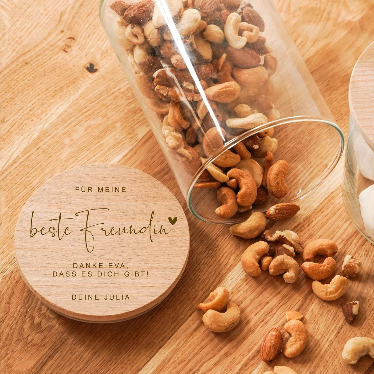 Naschglas mit Holzdeckel und Gravur | Einmachglas | personalisiert