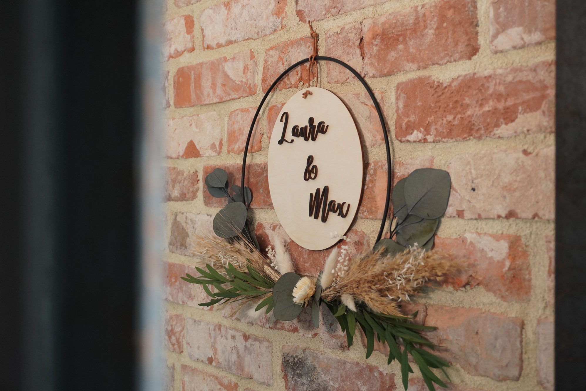 Trockenblumenring Mr. Green mit Holzschild