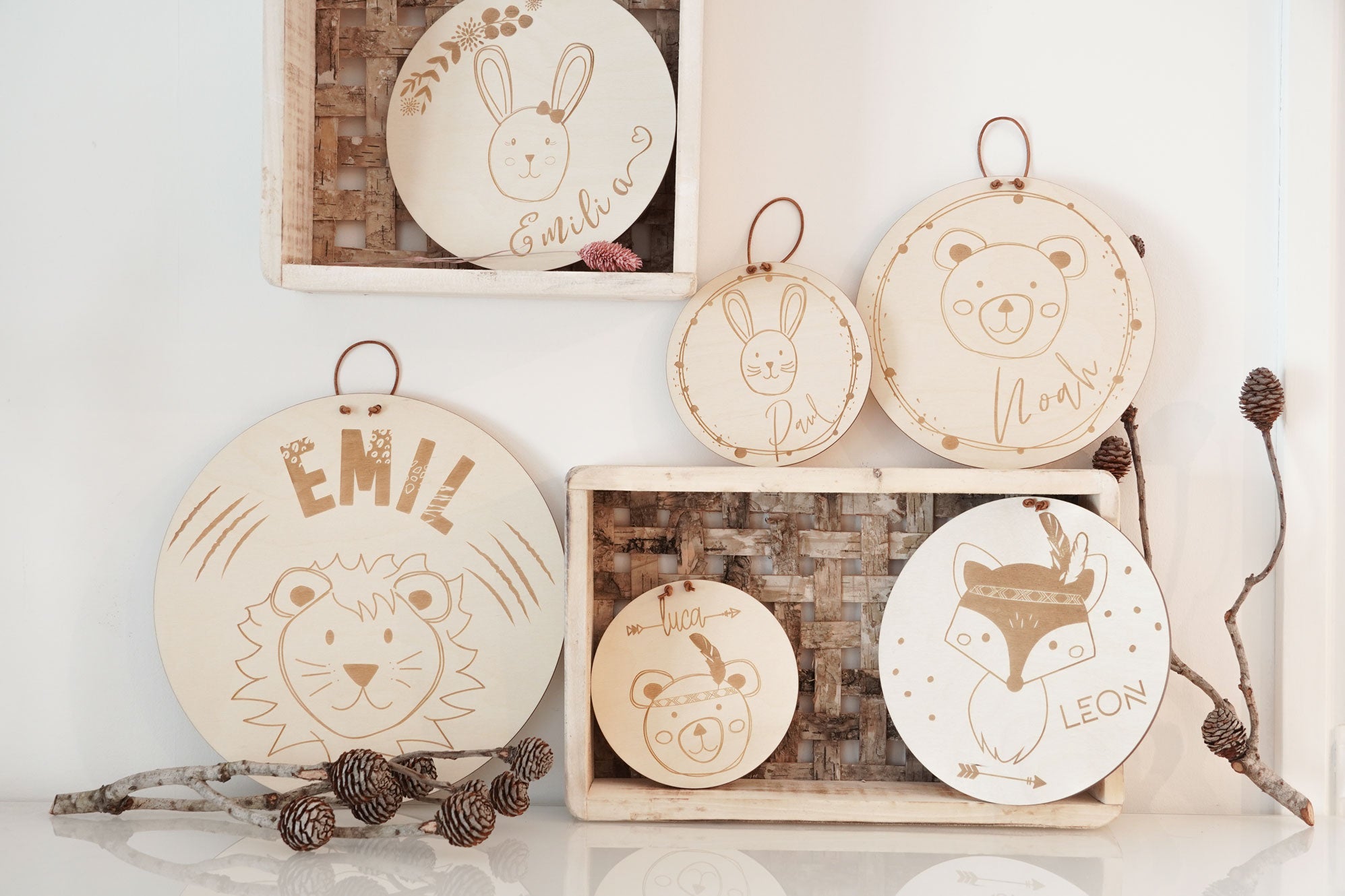 Holzschild Kindermotive Fuchs Bär Hase