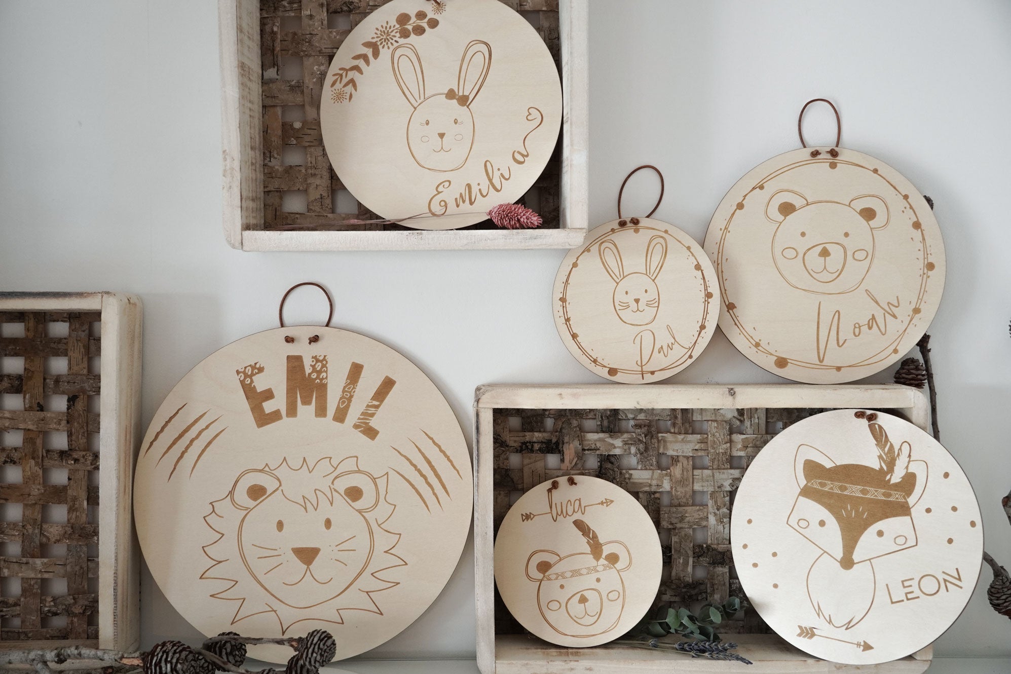Holzschild Kindermotive Fuchs Bär Hase