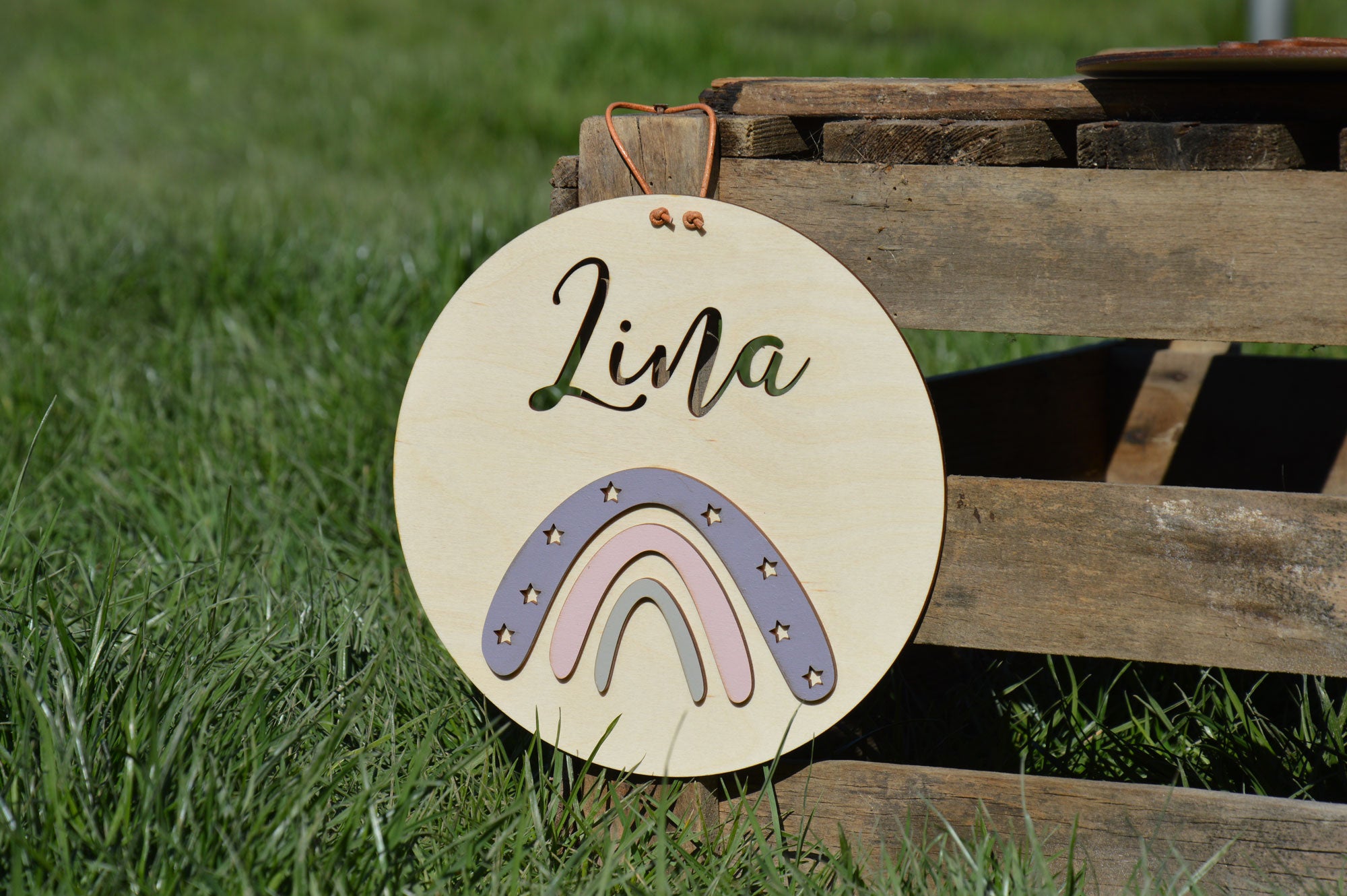 Personalisiertes Holzschild Regenbogen