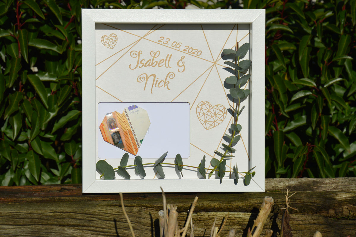Bilderrahmen I Geldgeschenk - "Hochzeit Herz Design"