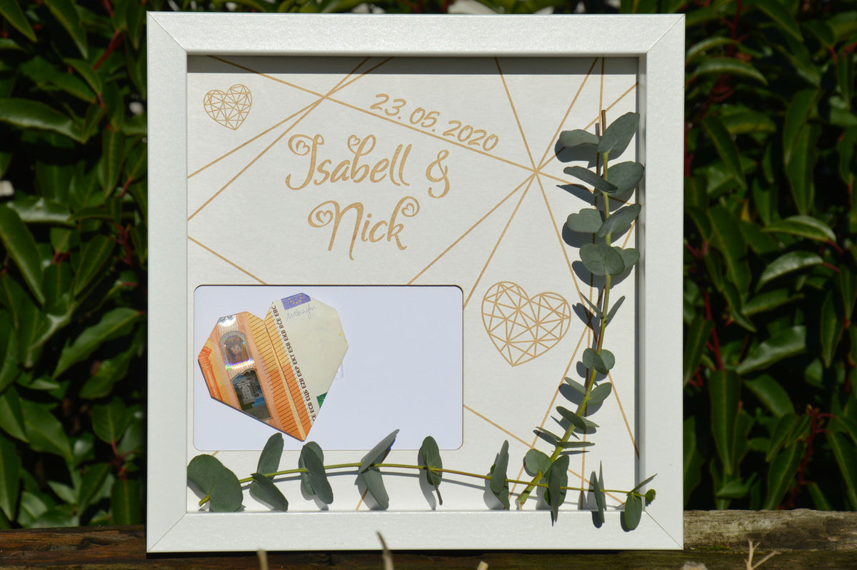 Bilderrahmen I Geldgeschenk - "Hochzeit Herz Design"