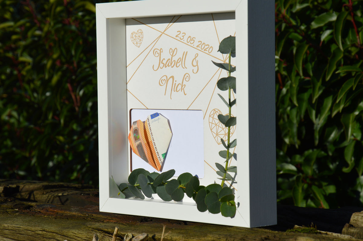 Bilderrahmen I Geldgeschenk - "Hochzeit Herz Design"