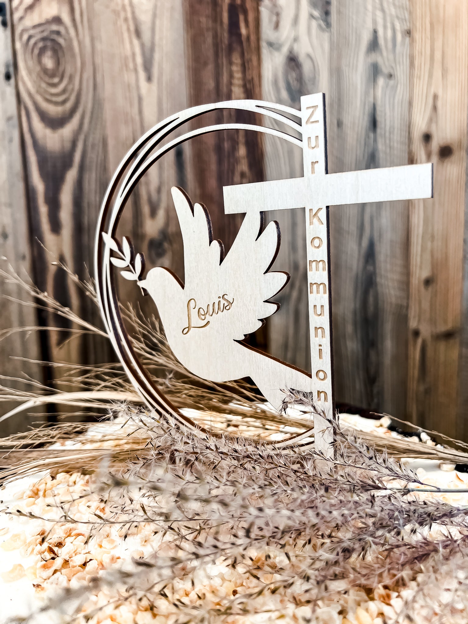 Cake Topper Taufe I Kommunion mit Kreuz & Taube