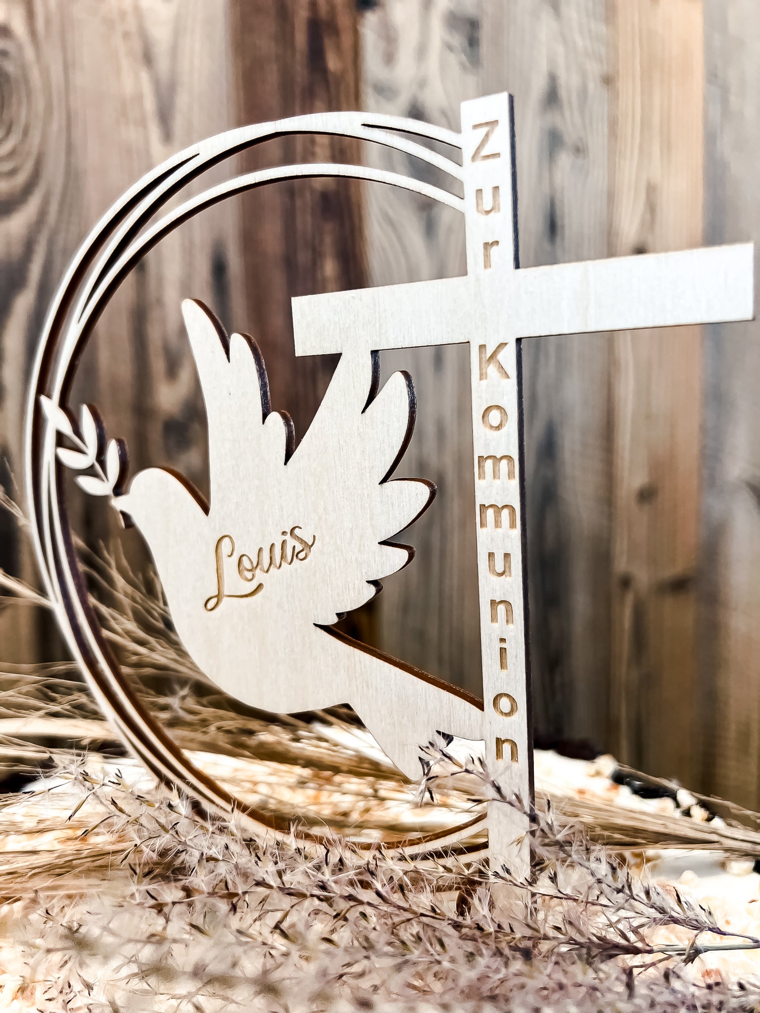 Cake Topper Taufe I Kommunion mit Kreuz & Taube