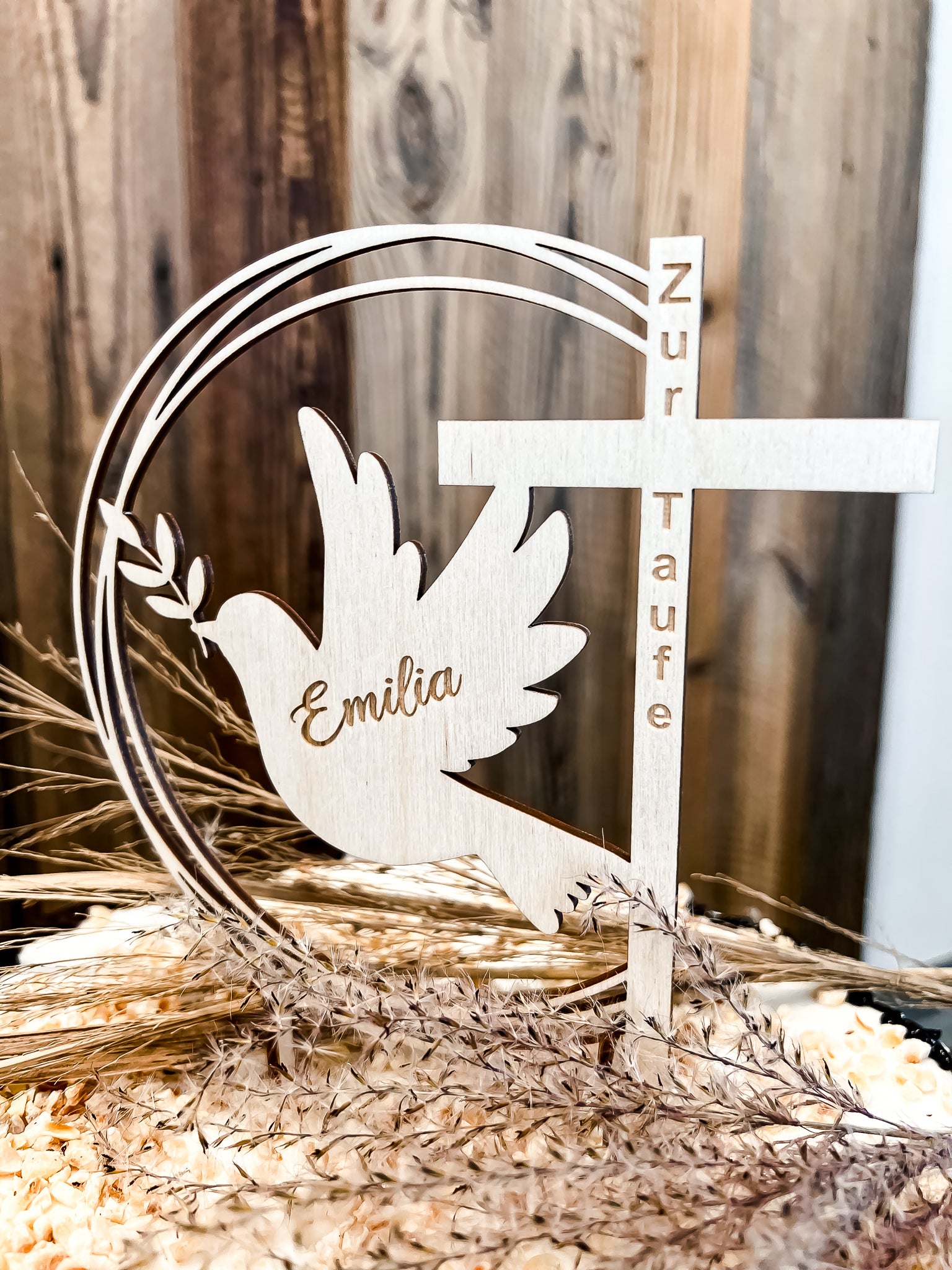 Cake Topper Taufe I Kommunion mit Kreuz & Taube