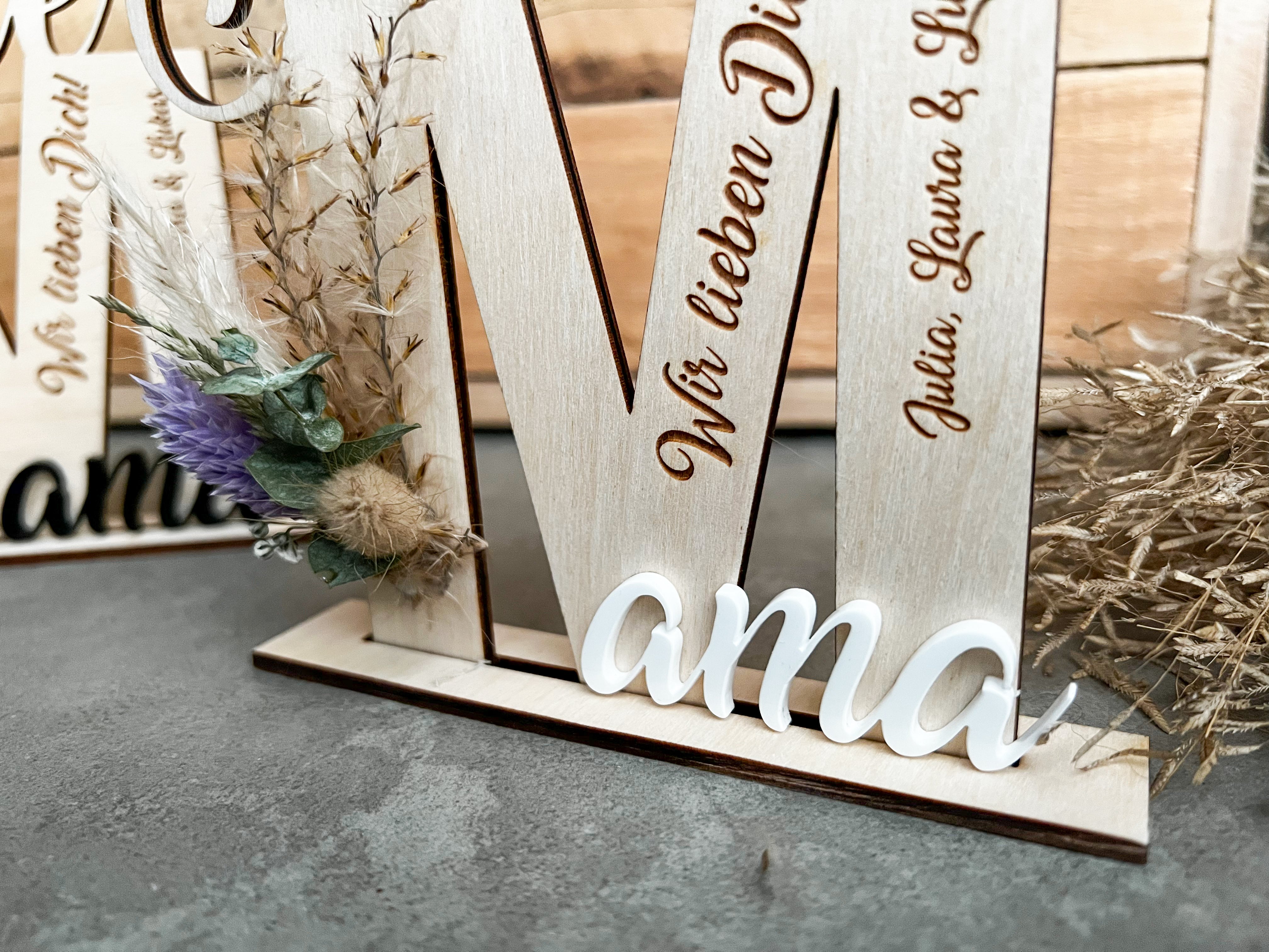 Holzaufsteller "Beste Mama" mit Trockenblumen