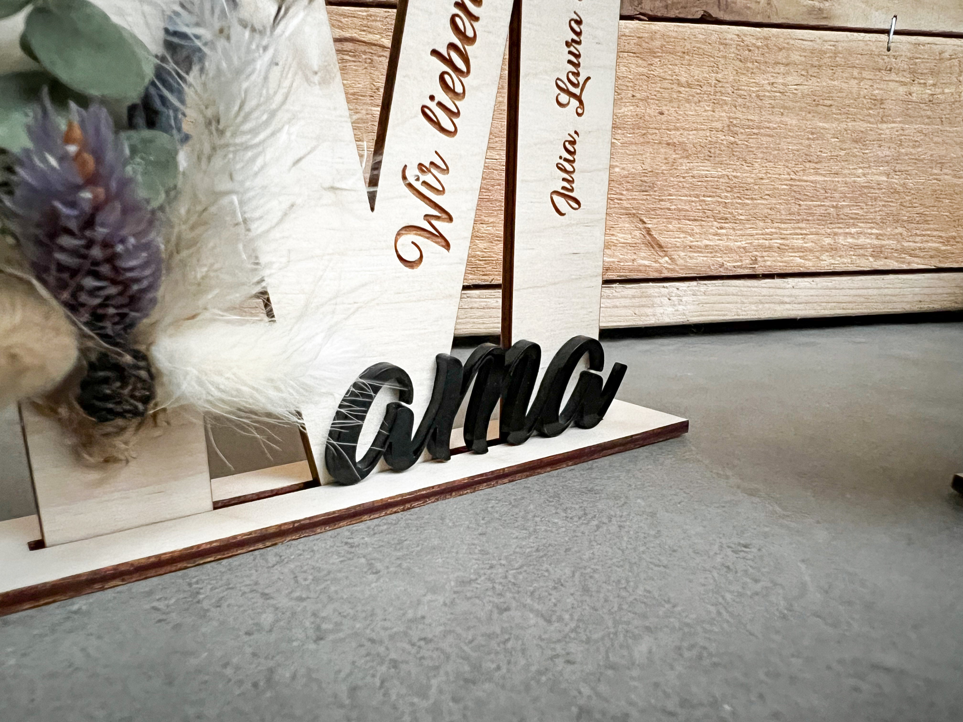 Holzaufsteller "Beste Mama" mit Trockenblumen