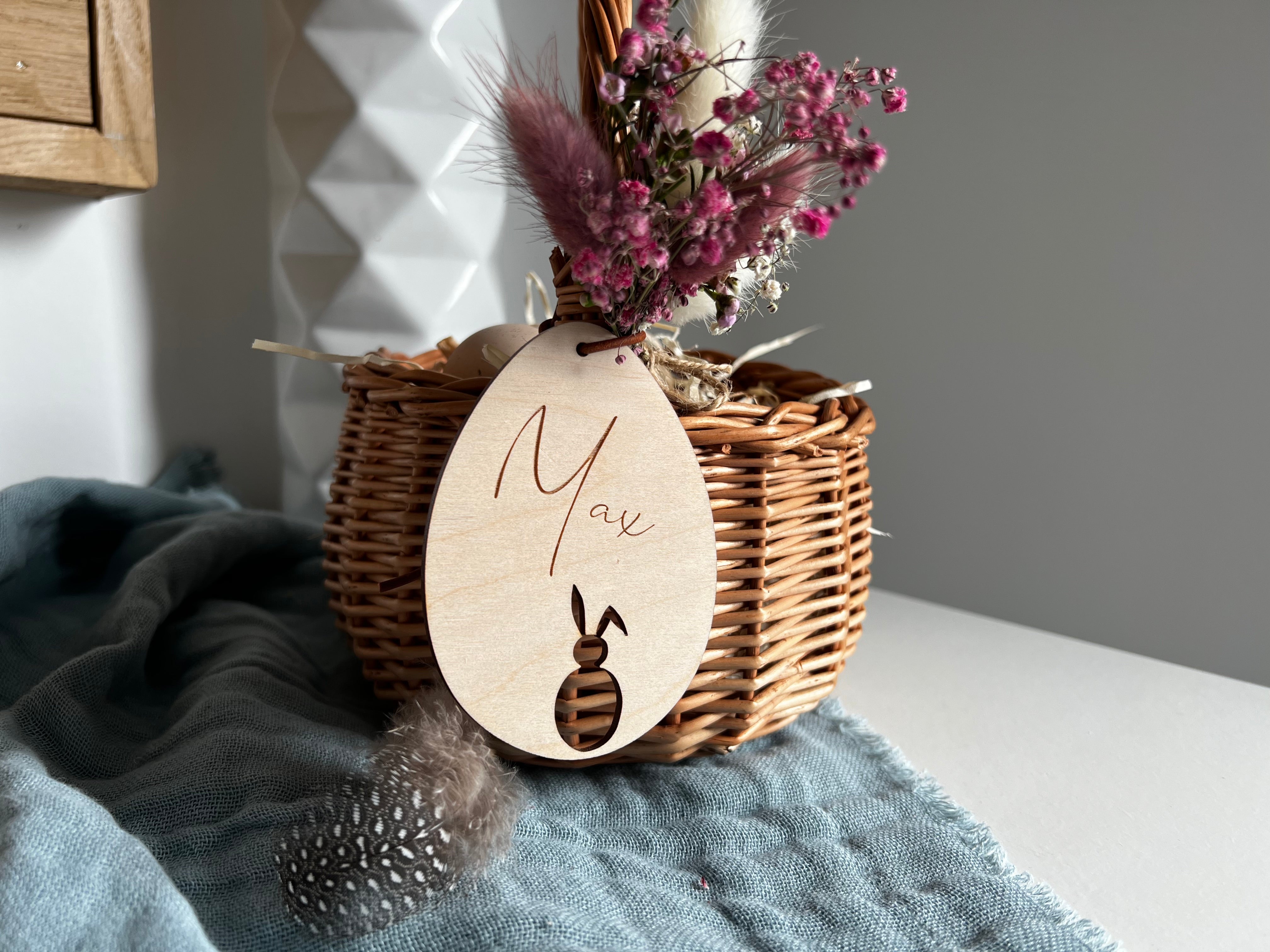 Personalisierts Osterkörbchen für Kinder mit personalisiertem Ei - Anhänger