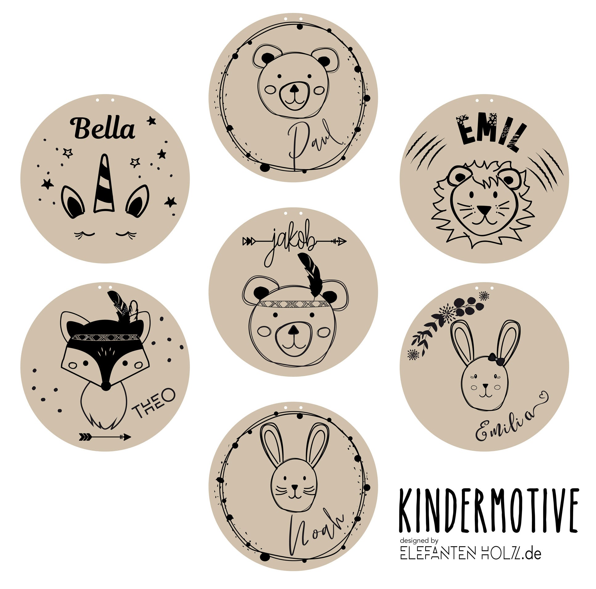 Holzschild Kindermotive Fuchs Bär Hase