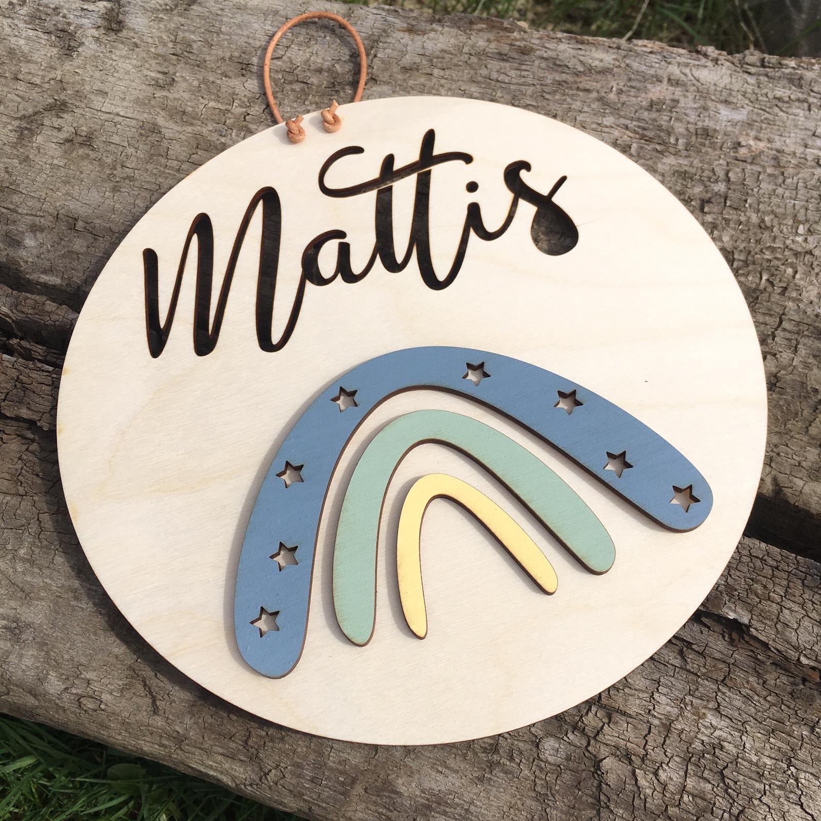 Personalisiertes Holzschild Regenbogen