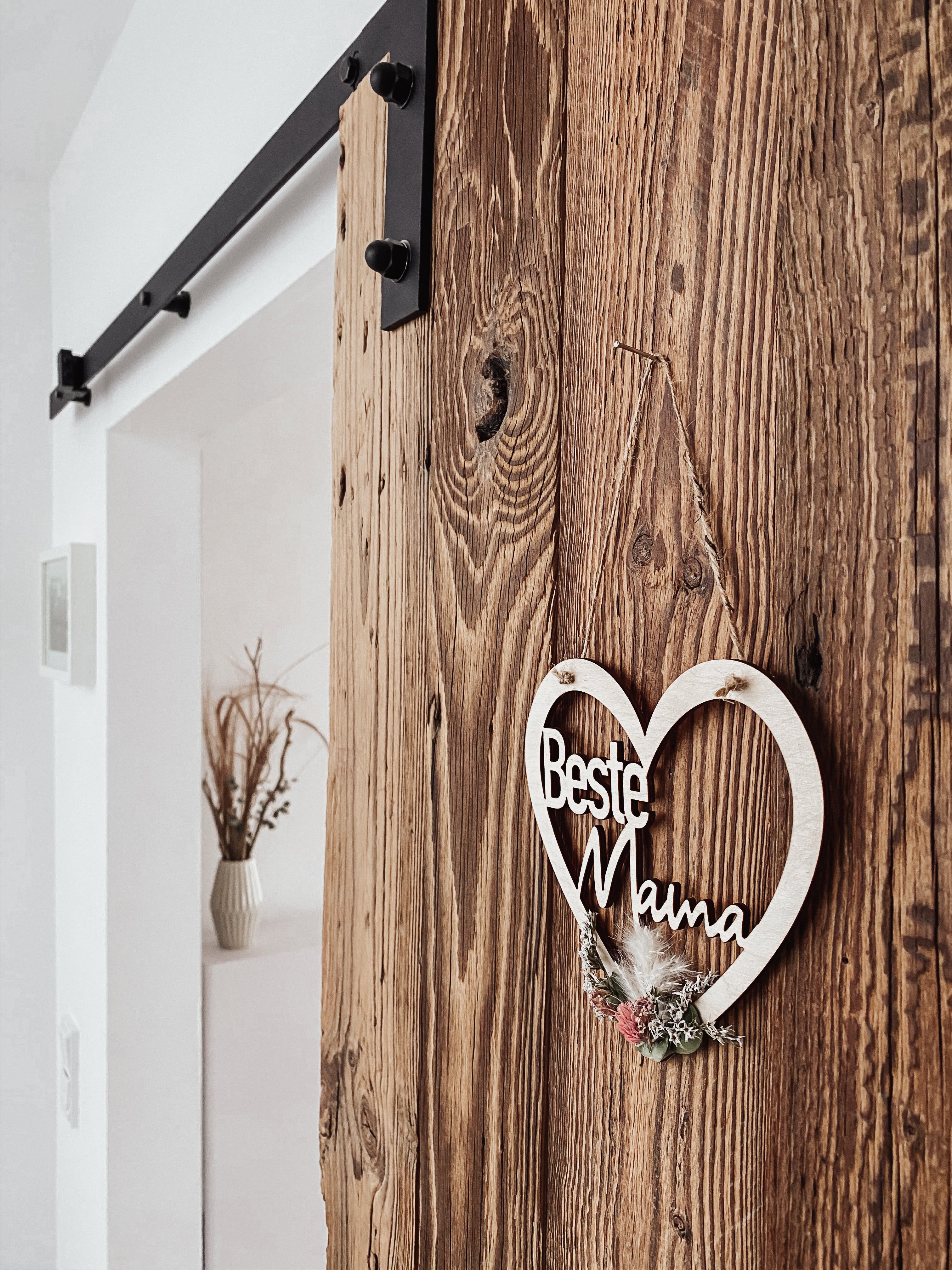 Mamaherz aus Holz "Mama" mit Trockenblumen personalisiertes Geschenk zum Muttertag