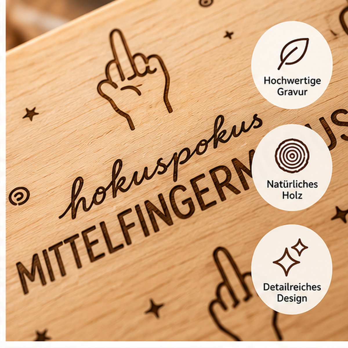 Holzbrettchen „hokuspokus MITTELFINGERMODUS“