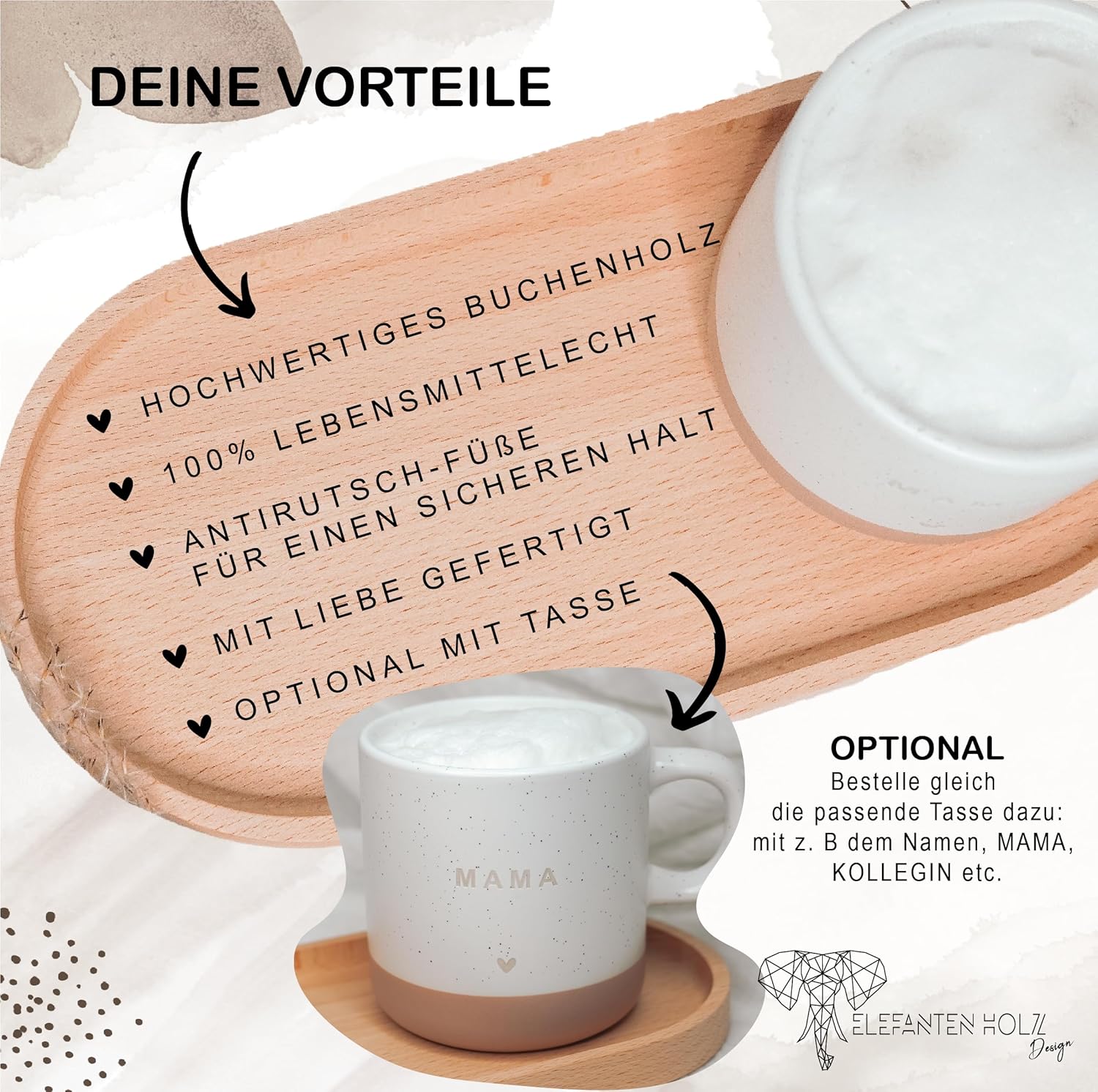 Tablett für Tassen zum Muttertag I Geschenk für Mama | Tablett mit Gravur