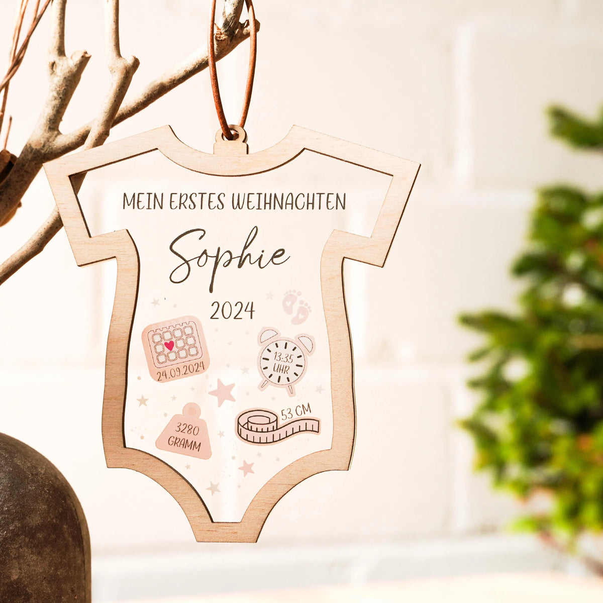 Personalisierter Weihnachtsanhänger – Babys erstes Weihnachten mit Name & Geburtsdaten | Geschenk zur Geburt
