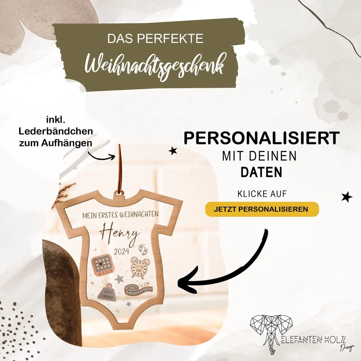 Personalisierter Weihnachtsanhänger – Babys erstes Weihnachten mit Name & Geburtsdaten | Geschenk zur Geburt