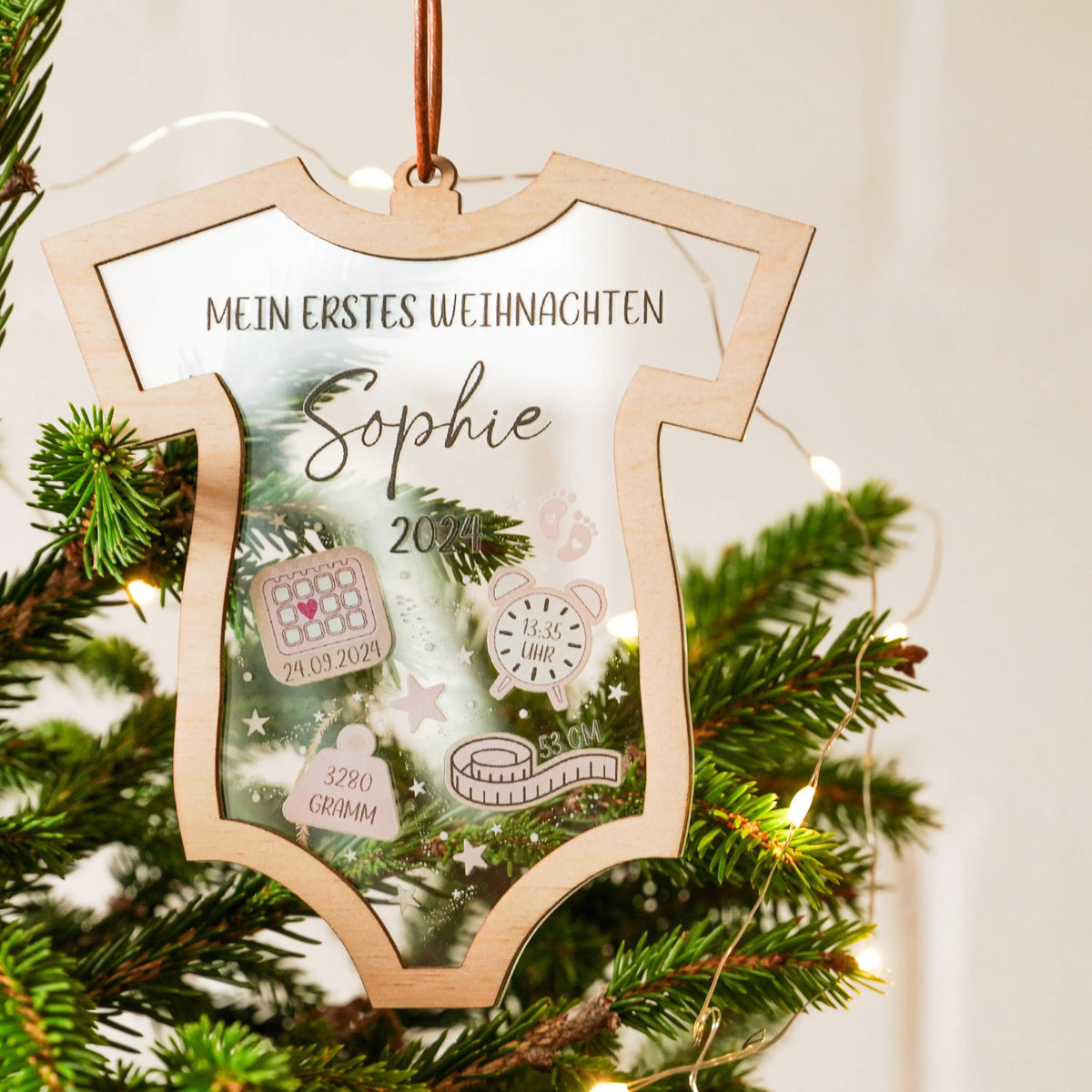 Personalisierter Weihnachtsanhänger – Babys erstes Weihnachten mit Name & Geburtsdaten | Geschenk zur Geburt
