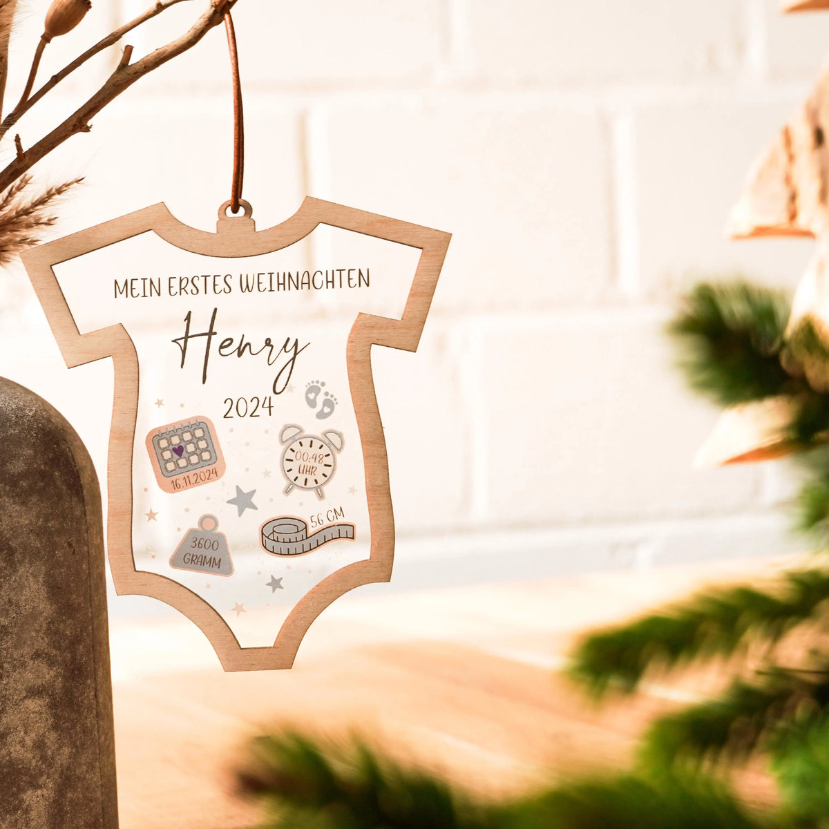 Personalisierter Weihnachtsanhänger – Babys erstes Weihnachten mit Name & Geburtsdaten | Geschenk zur Geburt