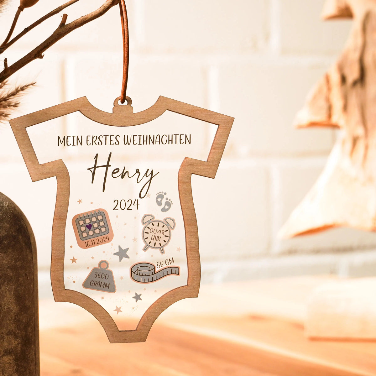 Personalisierter Weihnachtsanhänger – Babys erstes Weihnachten mit Name & Geburtsdaten | Geschenk zur Geburt