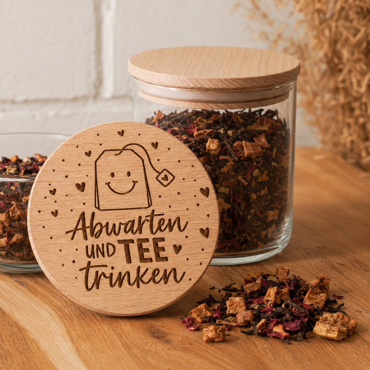 Teeglas mit Holzdeckel und Gravur | Einmachglas | personalisiert